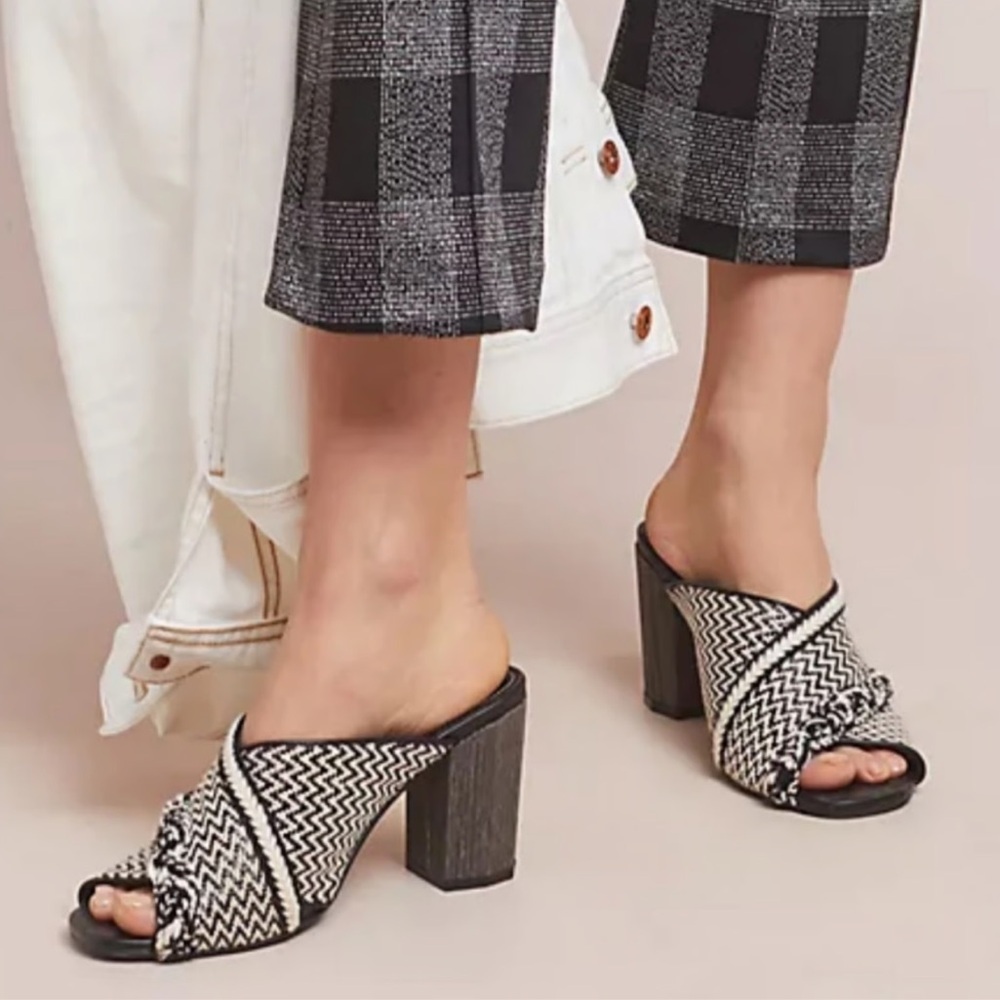Kelsi Dagger Slip On Block Heels Black & White Chevron‎ Classic Preppy Office 8